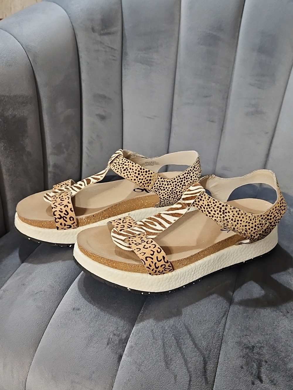 OTBT Animal Print Platform Sandals in Tan and White